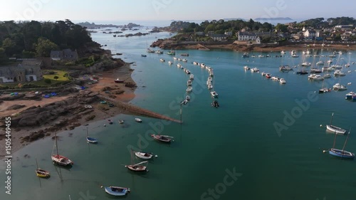 Tregastel bay on atlantic Pink Granite Coast of Brittany, Perros-Guirec, France