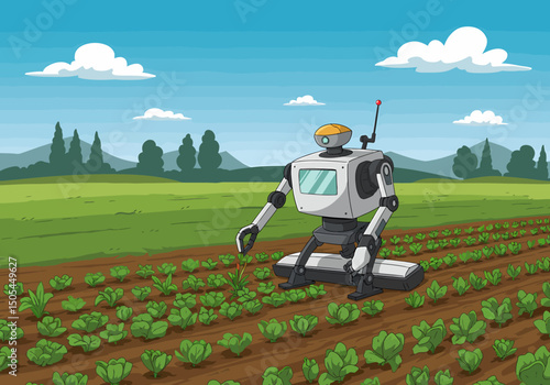 Agriculture Robot Helping with Salad Cultivation in a Field