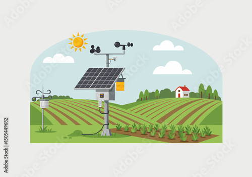 Agricultural Smart Weather Station in a Field Illustration