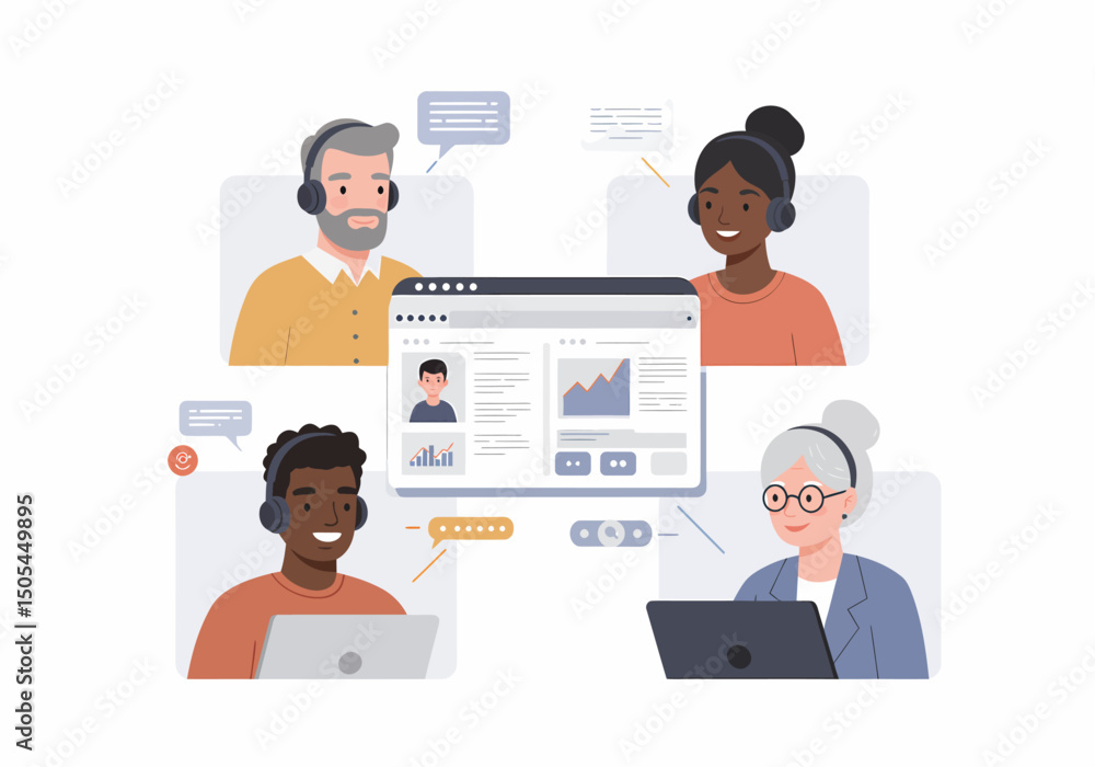 Diverse Call Center Team Provides Online Technical Support Diverse Call Center Team Provides Online Technical Support