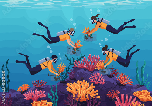 Scuba Divers Explore Coral Reefs and Collect Underwater Treasures