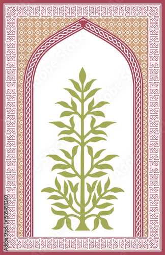Mughal Floral Vector Art, Icons, Mughal ornate archway with peacock and floral, Decorative plant illustration for wall painting. Botanical floral textile design, digital print.