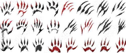 Claw Marks Vector Set, Animal Scratches Isolated on White Background