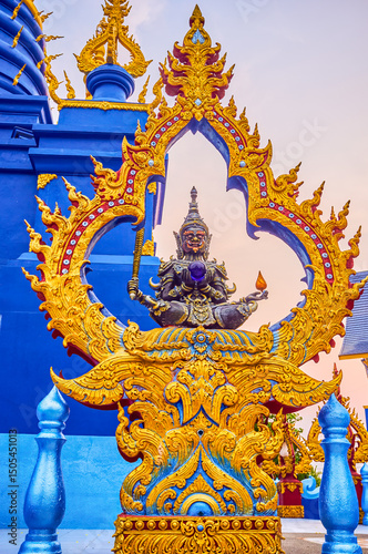 Photography Garuda-like statue at Blue Chedi in Wat Rong Suea Ten, Chiang Rai, Thailand
