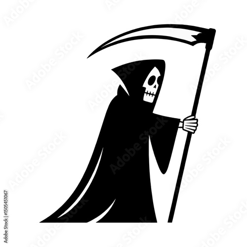 Grim reaper silhouette with scythe on transparent background, concept for Halloween design, gothic art, and spooky illustrations