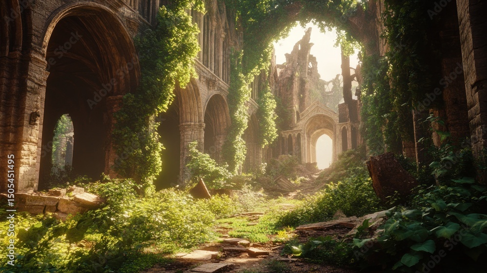 Fototapeta premium Ruined Church, Sunlight Path