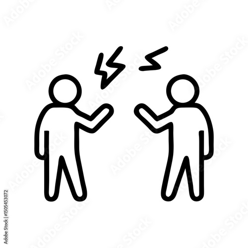 Two people arguing with speech bubbles and lightning symbols above them - Concept of simple vector linear icon  