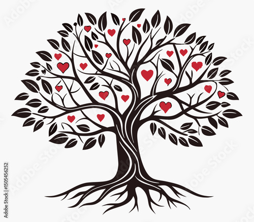 Red Heart Tree of Life Illustration, Family Love Symbol