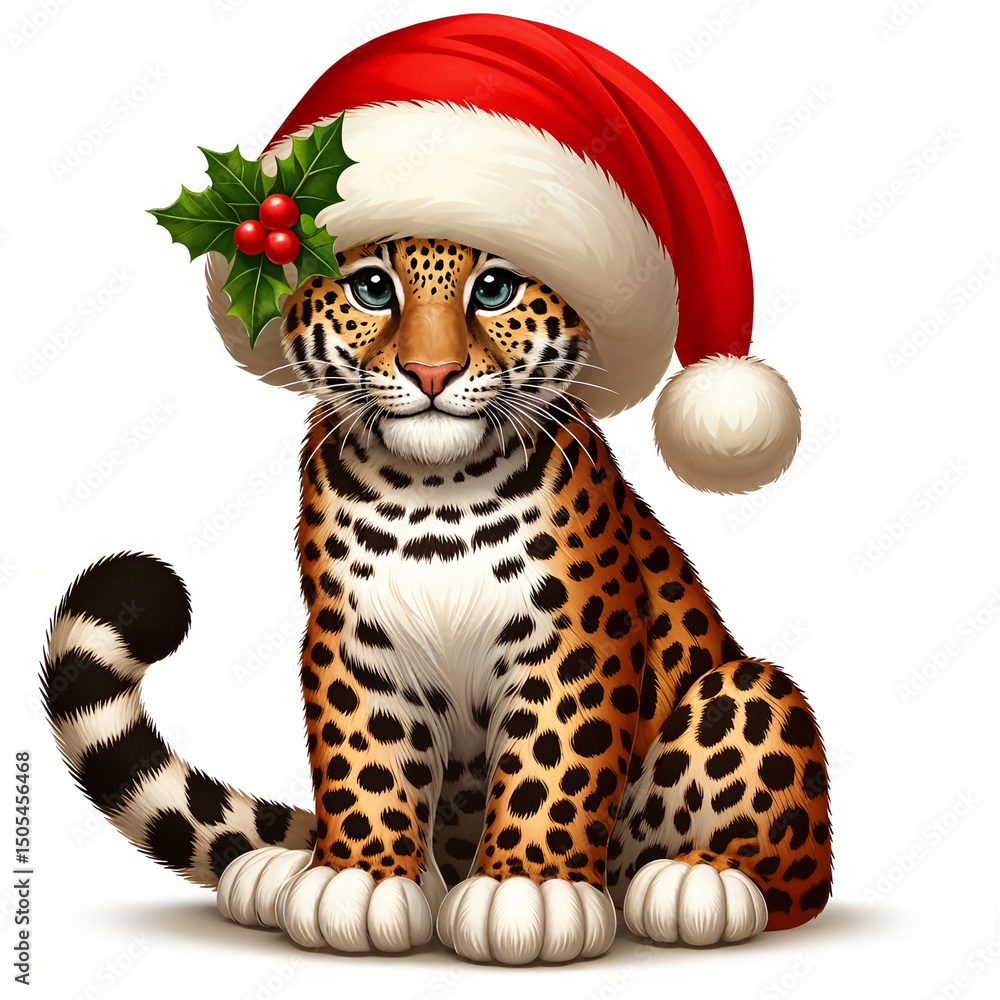 Christmas Leopard with Santa hat Cartoon Vector Illustration Christmas Leopard with Santa hat Cartoon Vector Illustration