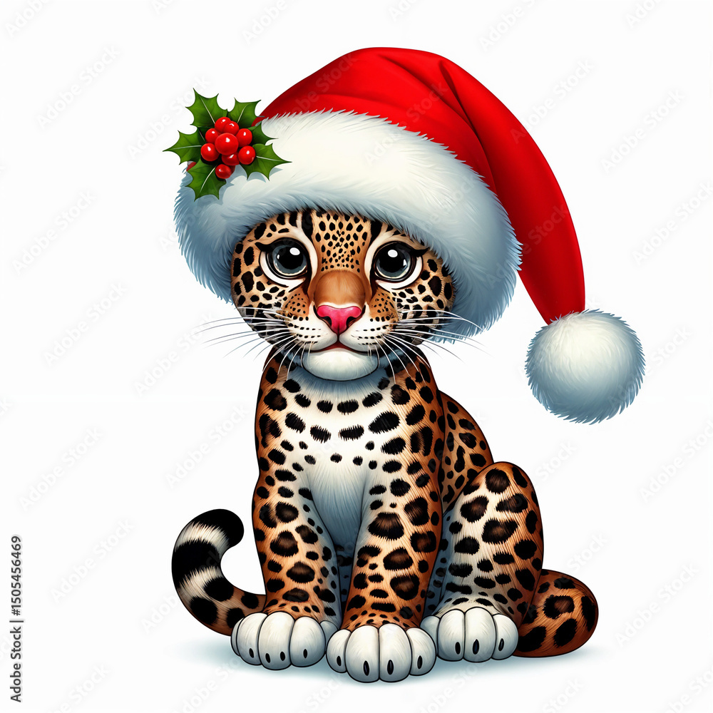 Christmas Leopard with Santa hat Cartoon Vector Illustration Christmas Leopard with Santa hat Cartoon Vector Illustration