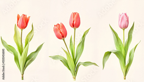Wallpaper Mural Three tulips in pink and red colors against a light background   Torontodigital.ca
