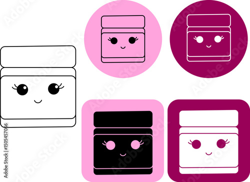 Facial cream logotype. Vector graphic line illustration. Black and white cosmetic makeup art. illustration for package, cosmetic design, fabric and textile.