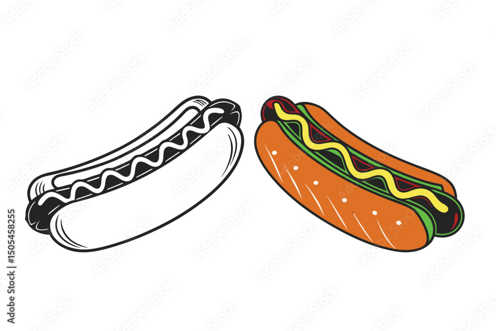 Hot Dog with Mustard Silhouette Fast Food Vector Illustration Hot Dog with Mustard Silhouette Fast Food Vector Illustration