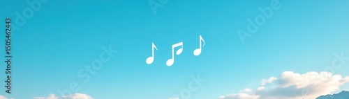 Energetic music notes floating in clear blue sky nature scene digital art vibrant atmosphere aesthetic view