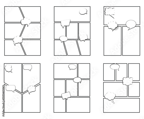 Group Of Comic Strip Template with Blank Panels and Speech Bubbles