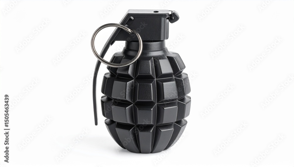 Fototapeta premium Closeup black hand grenade isolated on white background