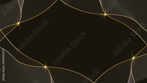 Luxury Premium Abstract Design. Wave Design. Elegant Decorative Layout Template. dark background, top bottom gold white line