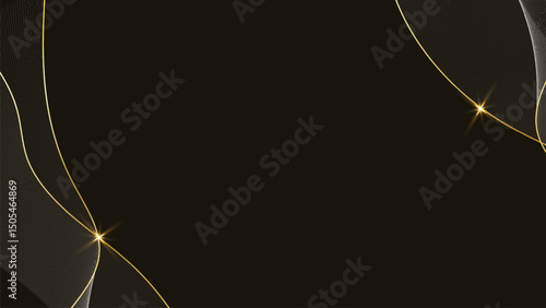 Luxury Premium Abstract Design. Wave Design. Elegant Decorative Layout Template. dark background, top right bottom left gold white line