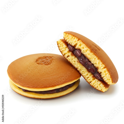dorayaki pancakes with sweet red bean filling , isolated on white background