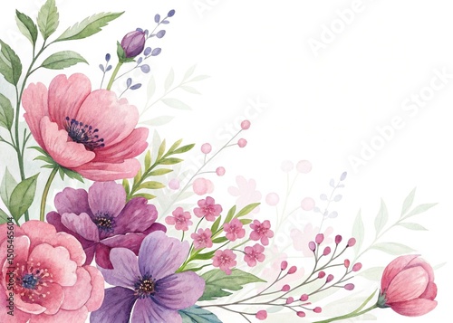 Watercolor Floral Corner with Pink and Purple Flowers for Festive Occasions