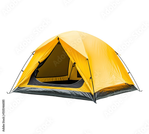 A yellow tent with a black frame