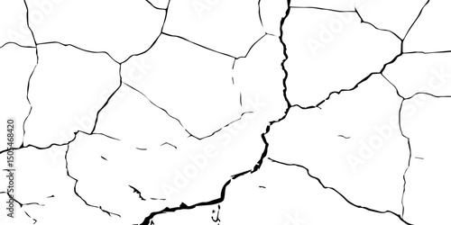 A high-contrast black and white image of cracked, dry earth with deep fractures spreading across the surface, resembling drought-affected soil or old peeling paint. 
