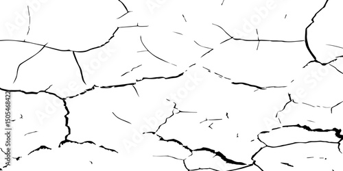 A high-contrast black and white image of cracked, dry earth with deep fractures spreading across the surface, resembling drought-affected soil or old peeling paint. 