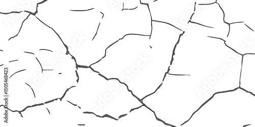 A high-contrast black and white image of cracked, dry earth with deep fractures spreading across the surface, resembling drought-affected soil or old peeling paint. 