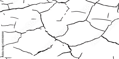 A high-contrast black and white image of cracked, dry earth with deep fractures spreading across the surface, resembling drought-affected soil or old peeling paint. 