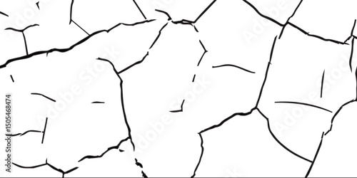 A high-contrast black and white image of cracked, dry earth with deep fractures spreading across the surface, resembling drought-affected soil or old peeling paint. 