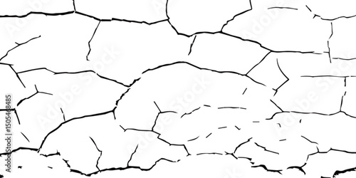 A high-contrast black and white image of cracked, dry earth with deep fractures spreading across the surface, resembling drought-affected soil or old peeling paint. 