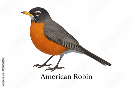 American Robin Vector Illustration on White Background – Bird Clipart