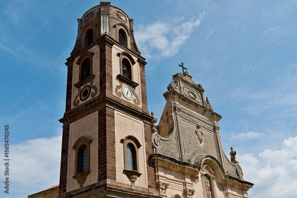 Fototapeta premium Cathedral of San Bartolomeo in Lipari town, Lipari island. Aeolian (Lipari) islands. Italy. Europe.