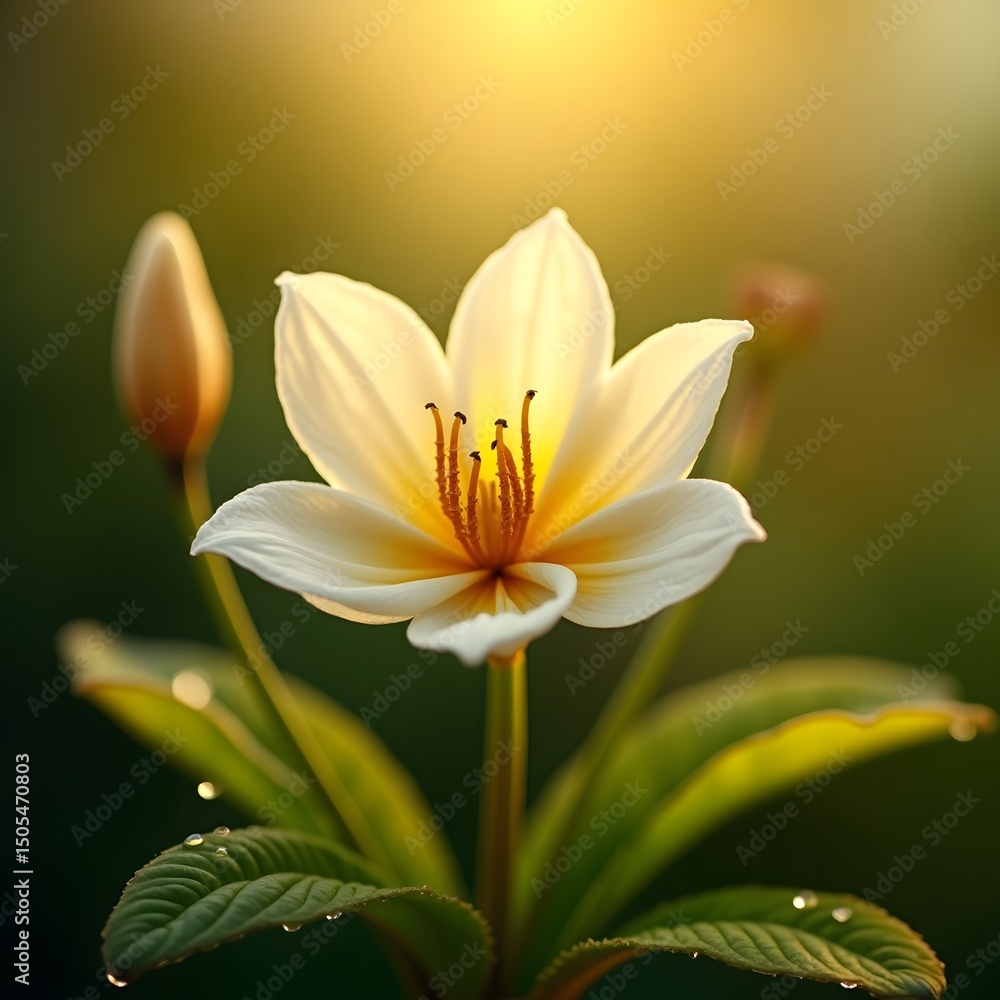 Fototapeta premium white flower and its bud on a yellow background