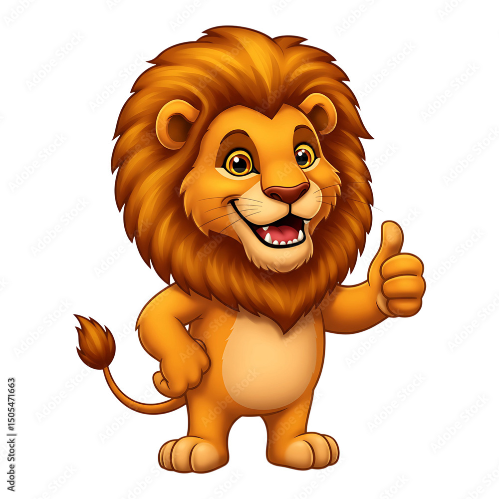 Obraz premium Cartoon lion with happy face standing upright, perfect for children�s content and animal-themed art