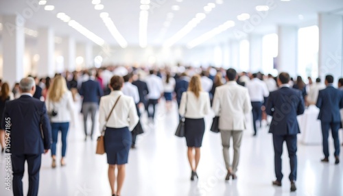 Businesspeople walking convention center.