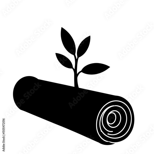 Silhouette of fabric roll with sprouting plant – sustainable bio-textile material