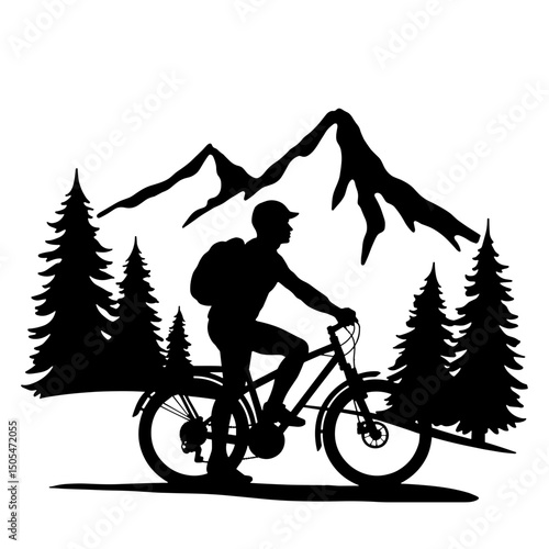 Silhouette of cyclist near mountains – eco travel and outdoor adventure