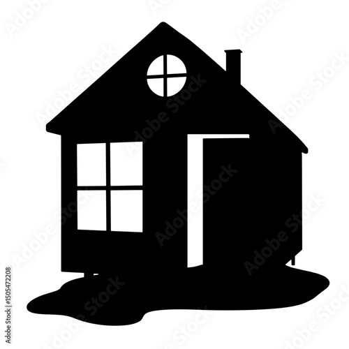 Silhouette of tiny house with large window – minimal sustainable living