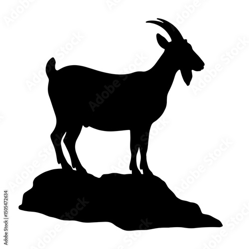 Silhouette of goat on rocky terrain – rural livestock and farm life scene