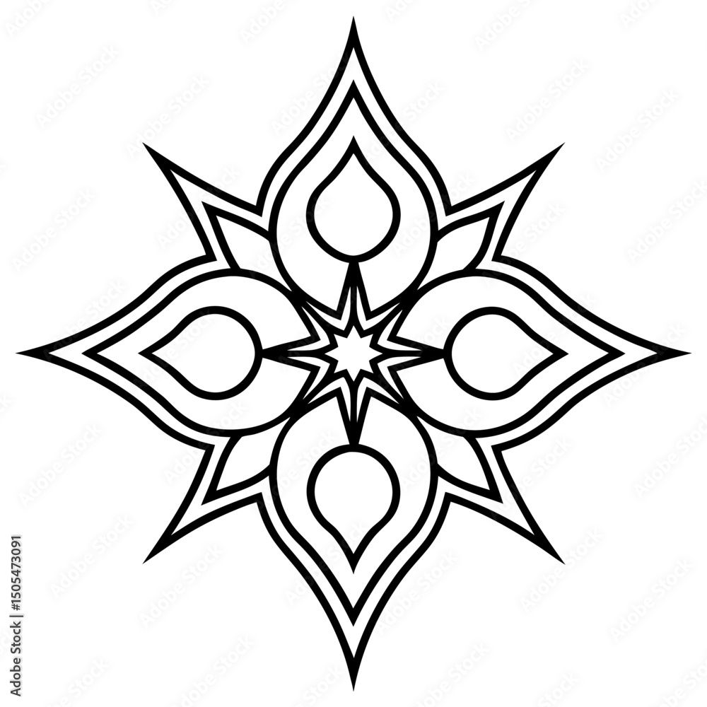 Obraz premium Star-Shaped Symmetrical Damask with Vintage Lines 