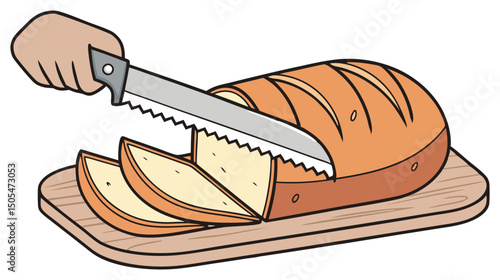 Hand Slicing an Artisanal Loaf of Bread 2