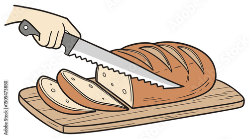 Hand Slicing an Artisanal Loaf of Bread