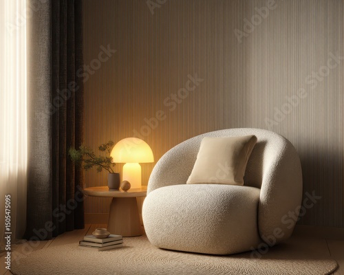 Cozy corner with a plush armchair and warm lighting.