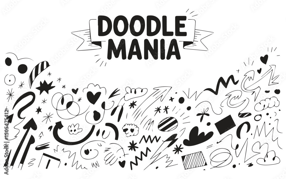 Obraz premium Line hand drawn brush marker underline, highlight, star element set. Hand drawn sketch marker underline shape, arrow, star scribble brush pen stroke icon highlight element. Vector illustration.