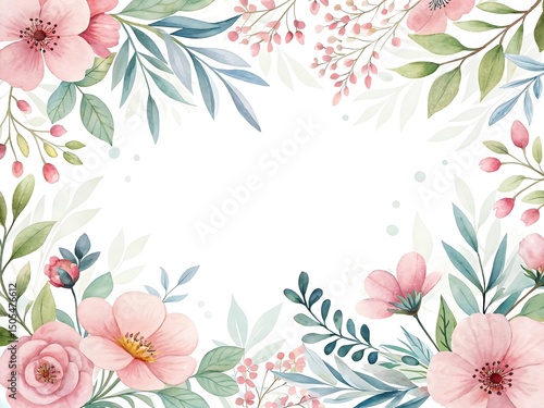 Watercolor floral arrangement with pink flowers and foliage for wedding invitation background