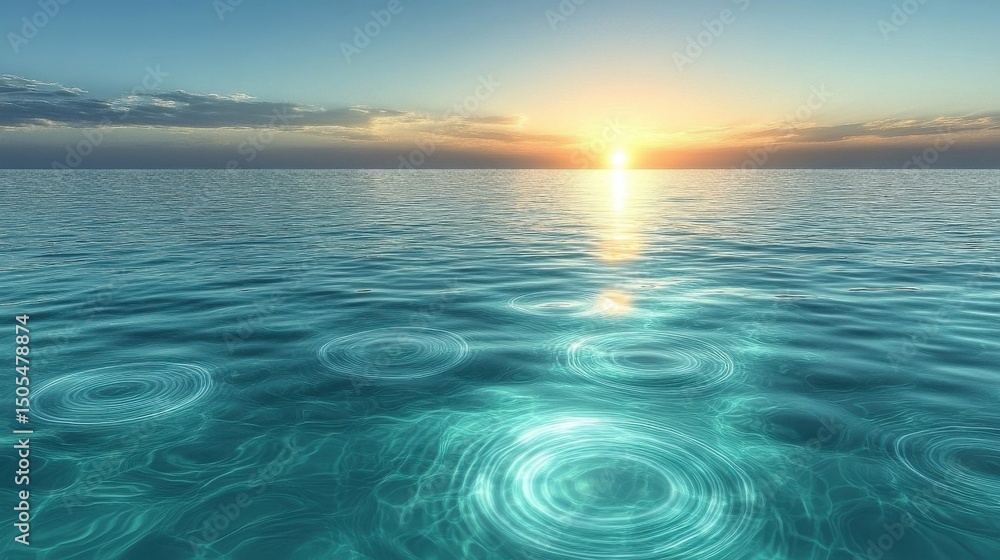 Obraz premium Ocean Surface at Sunset Reflecting Sky and Ripples with Wave Patterns