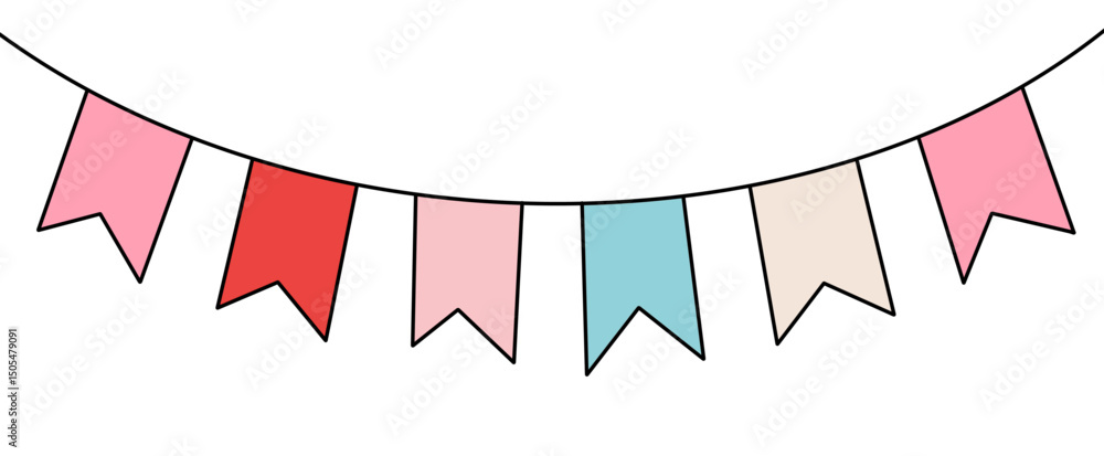 Pastel Hanging Flags Carnival Garland Isolated on Transparent Background. Festive Decoration for Birthday Party Celebration, Music Festival Event