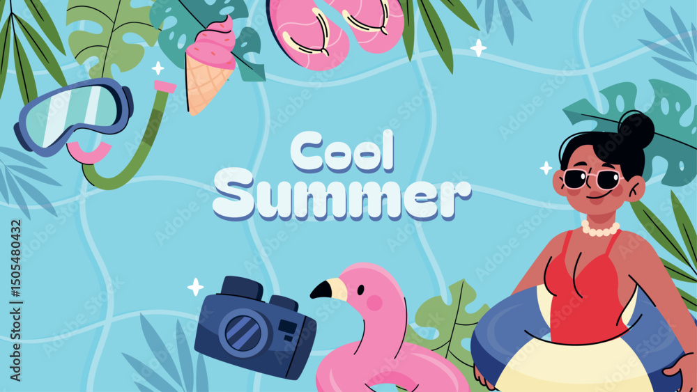 Fototapeta premium Flat Cool Summer Elements background