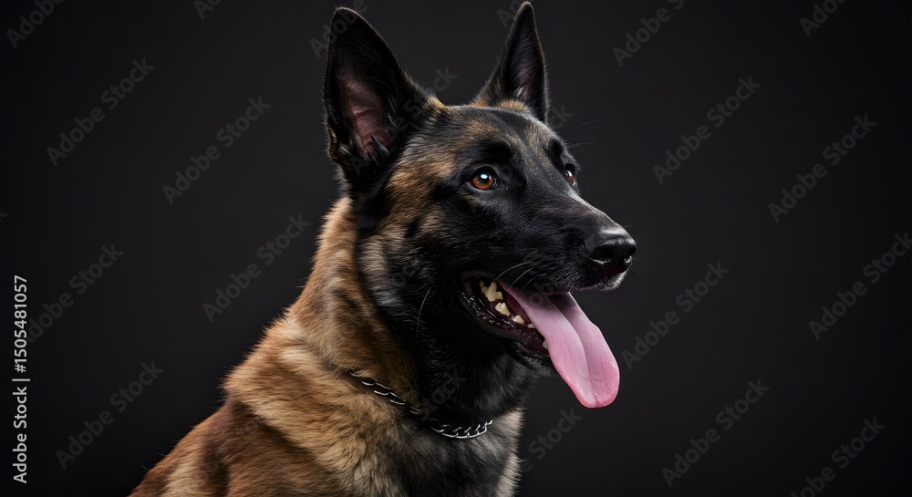 Belgian Malinois Portrait Against Dark Background Belgian Malinois Portrait Against Dark Background